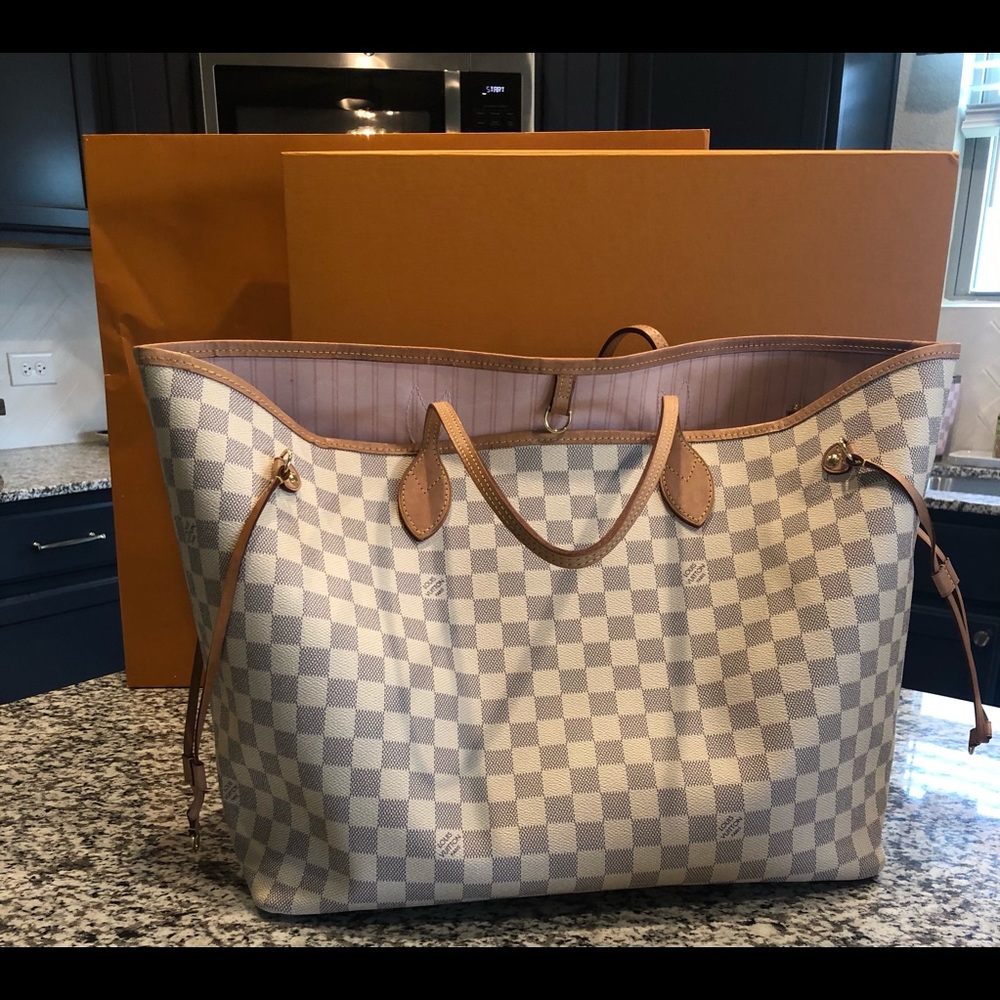 Louis Vuitton Damier Azur Neverfull Tote - White and Tan